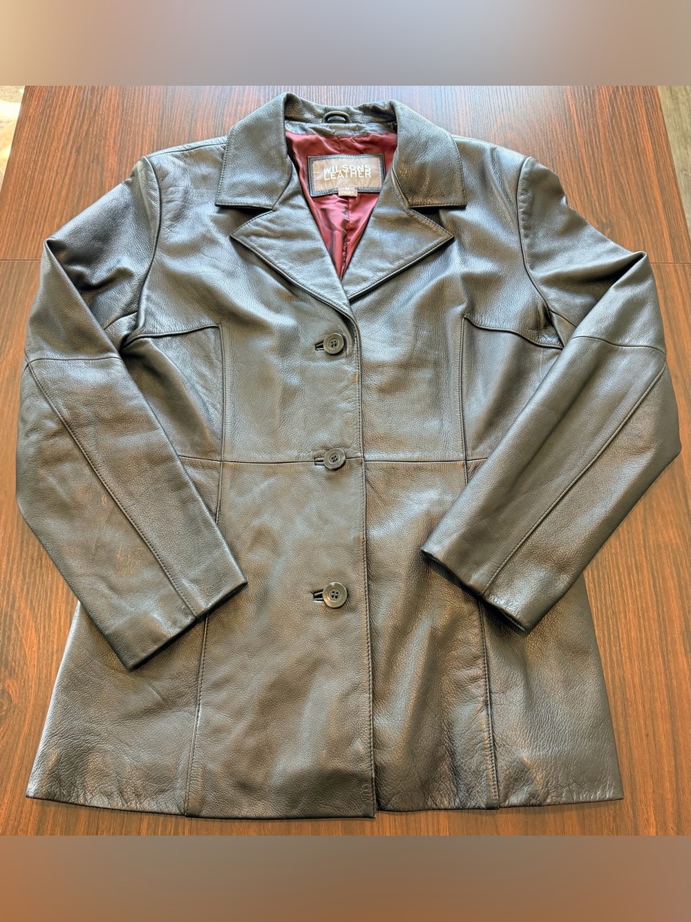 Wilsons 100% Leather Jacket Women’s Black Vintage 3 Button Coat Y2K Blazer M